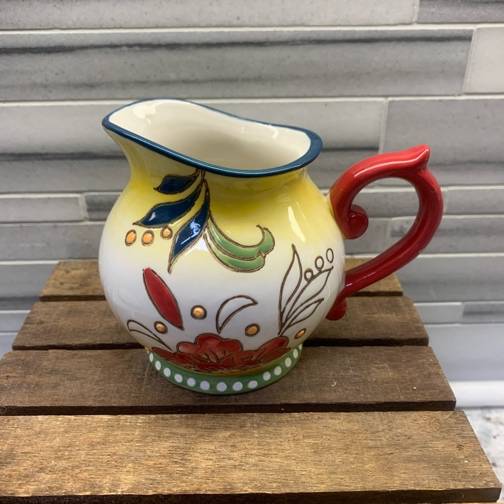 Dutch Wax Glazed Ceramic Floral Handpainted Creamer